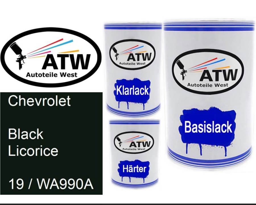 Chevrolet, Black Licorice, 19 / WA990A: 500ml Lackdose + 500ml Klarlack + 250ml Härter - Set, von ATW Autoteile West.